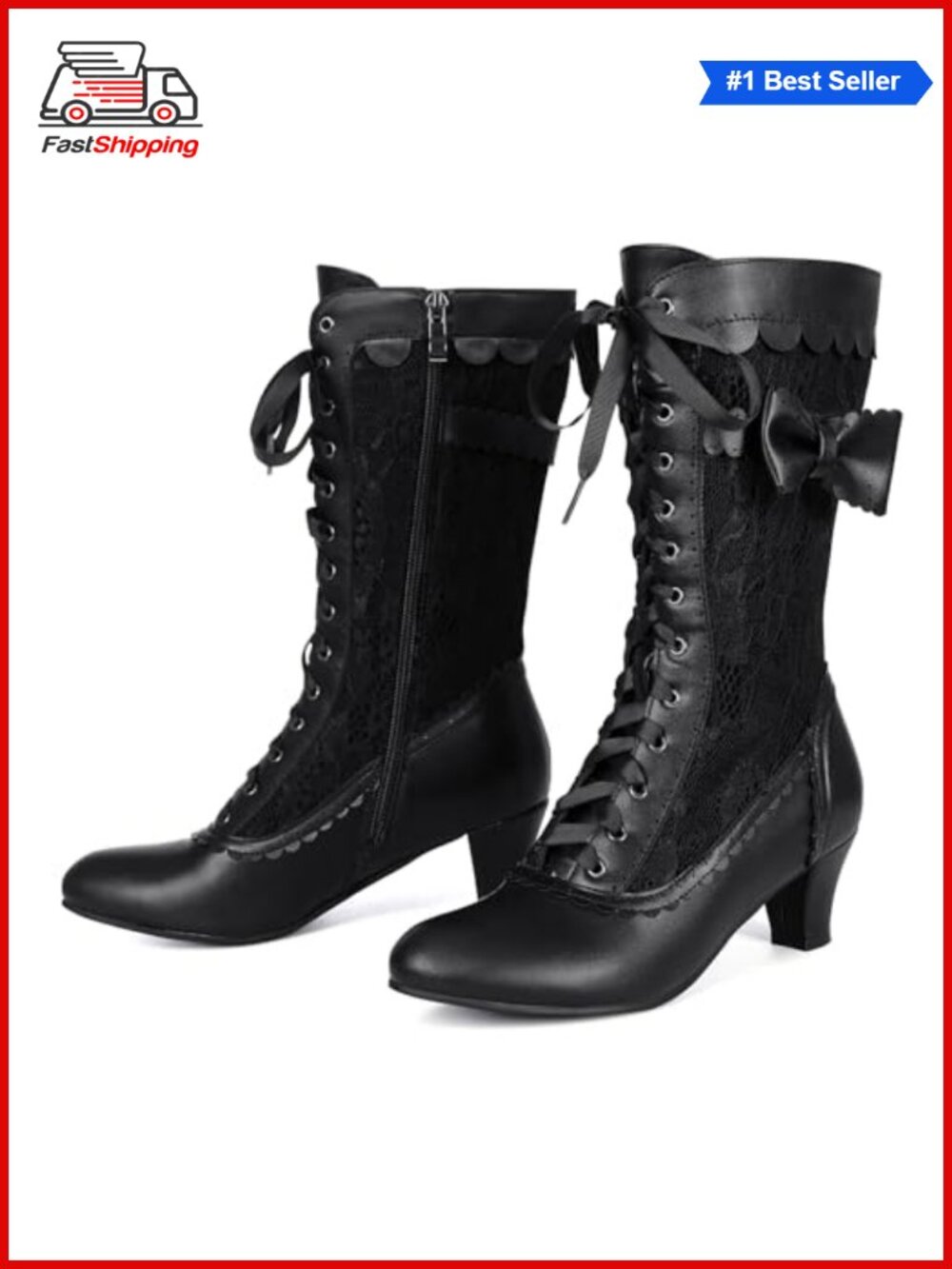 Victorian Mid Calf Lace Up Boots Synthetic Kitten Heel Wedding Costume